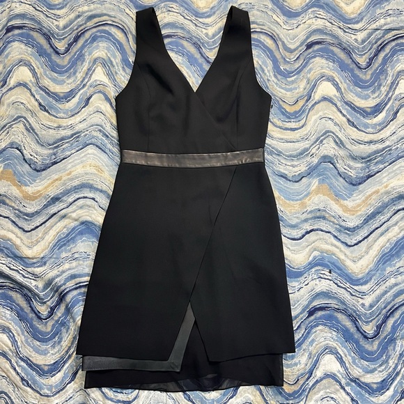 Alice + Olivia Brice layered lamb leather silk black mini sleeveless dress nwt 2 - Picture 2 of 13